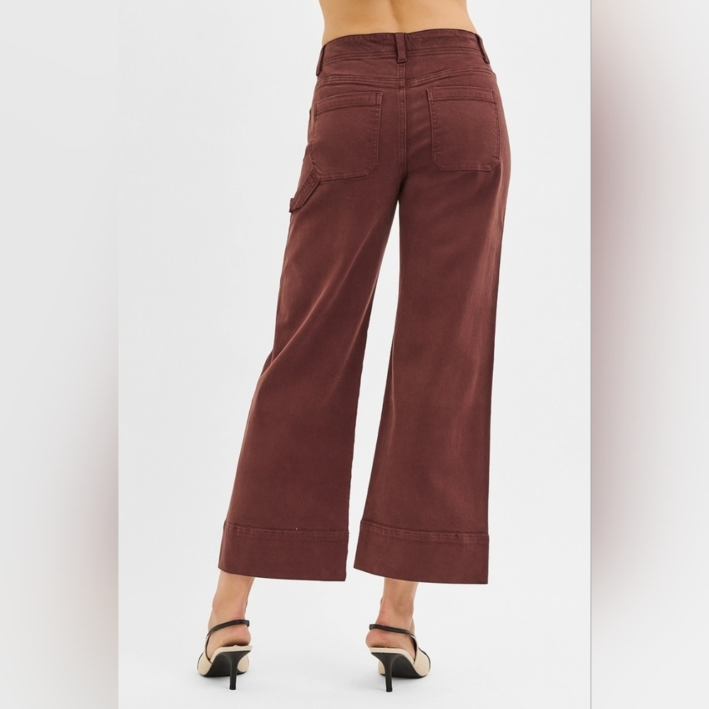 RISEN Tummy Control Wide Leg Ankle Jeans Cargo Utility Streetcore Brown 7/28 NEW - Picture 7 of 10